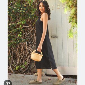 WHIMSY + ROW LONI LINEN BLACK SHIFT DRESS WOMENS SMALL